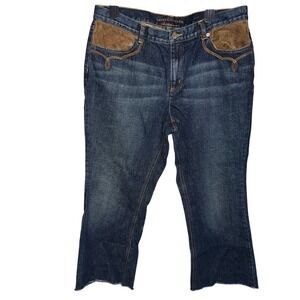 Lauren Jeans‎ Co. Ralph Lauren Dark Wash Suede Pocket Cropped Flare Jeans